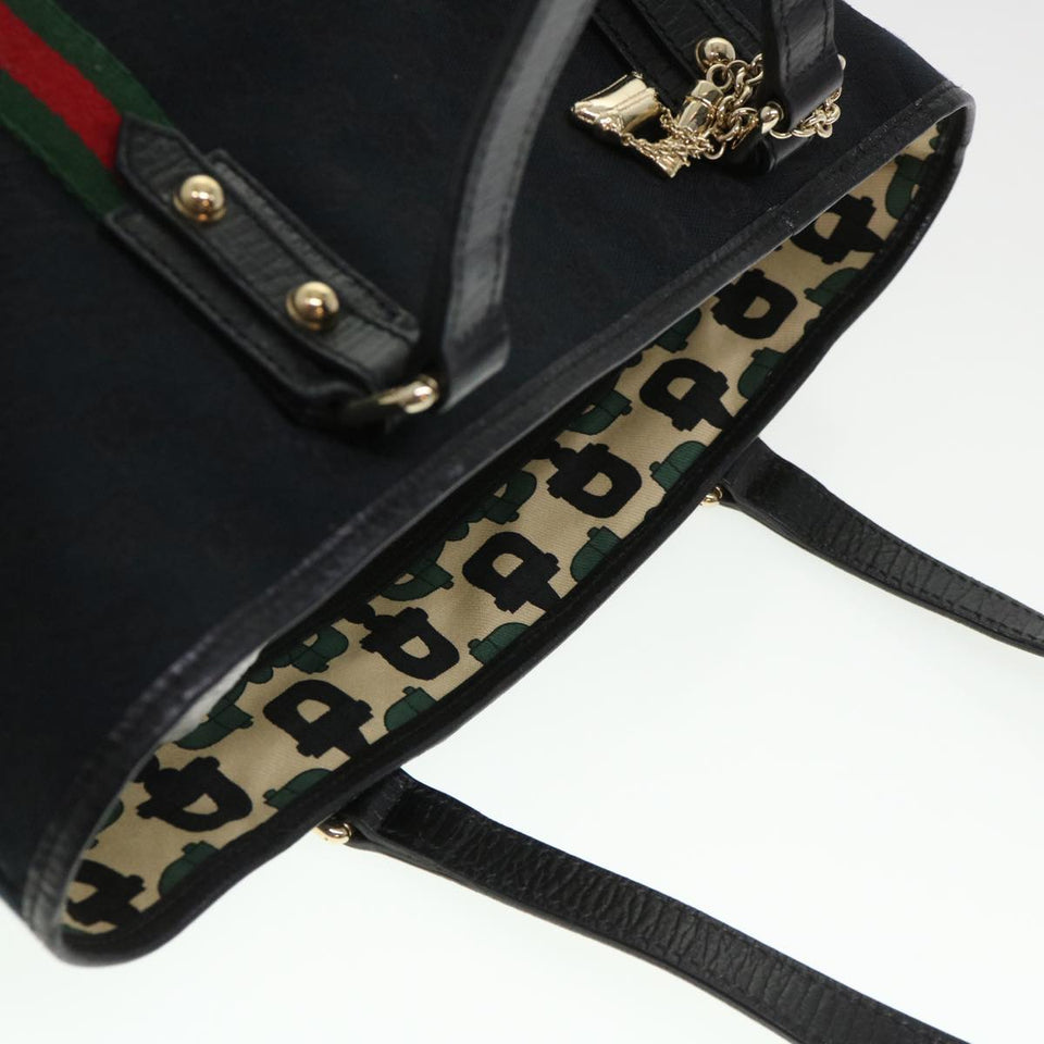 Gucci GG Canvas Web Sherry Line Tote Bag Black Red Green 137396 yk6284