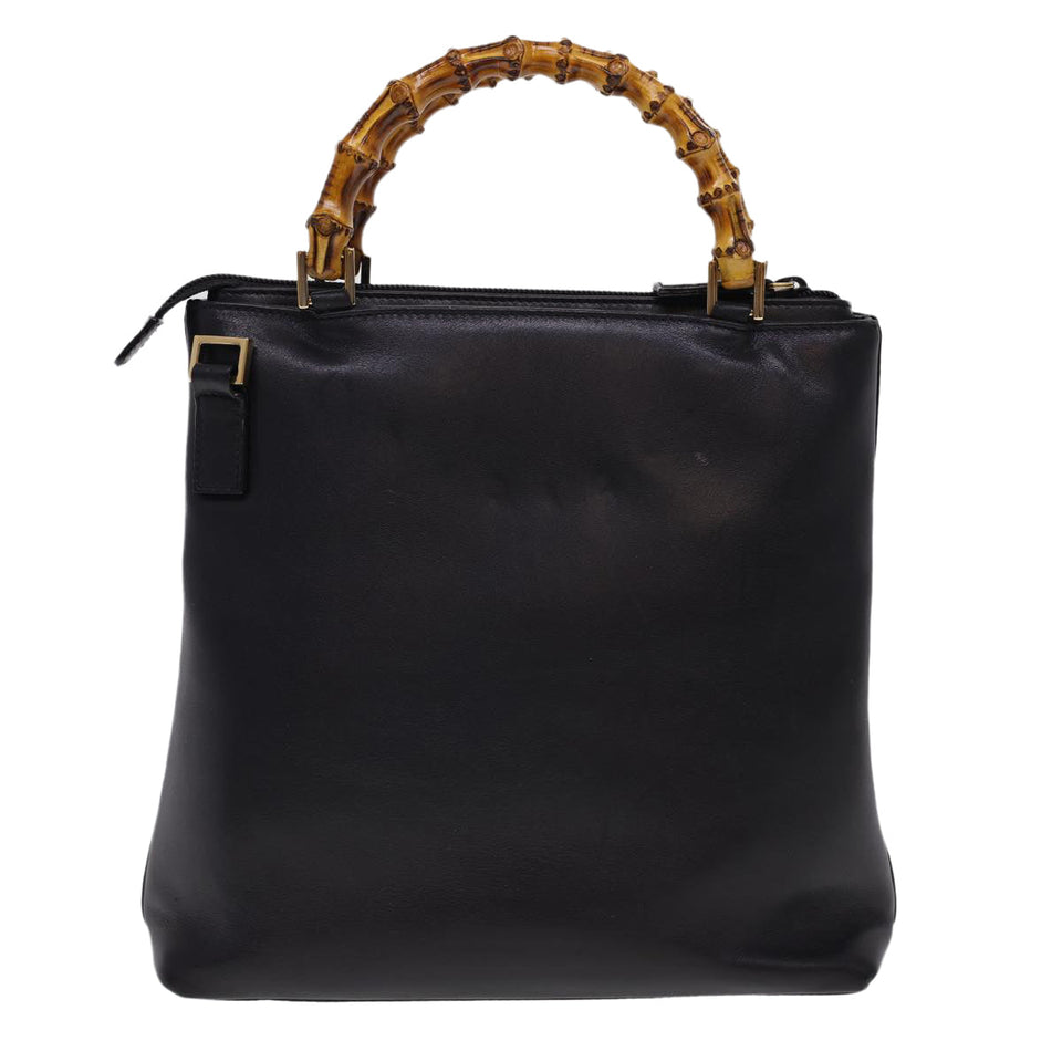 Gucci Bamboo Hand Bag Leather 2way Black 000.2265.0581 yk6460