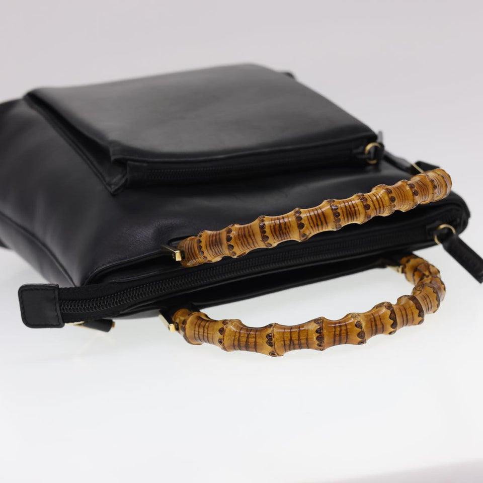 Gucci Bamboo Hand Bag Leather 2way Black 000.2265.0581 yk6460