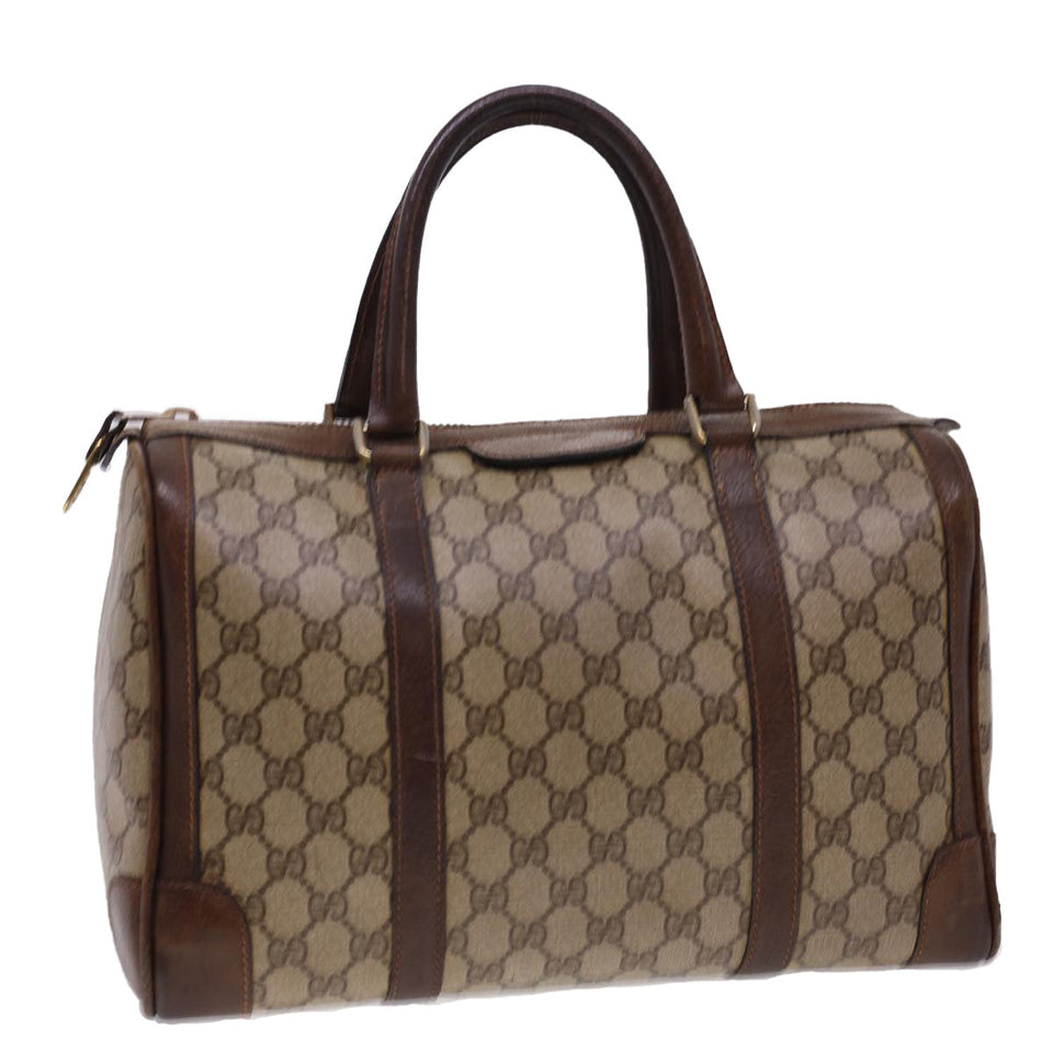 Gucci GG Canvas Hand Bag PVC Leather Beige yk6522