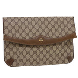 Gucci GG Canvas Clutch Bag PVC Leather Beige Brown yk6557