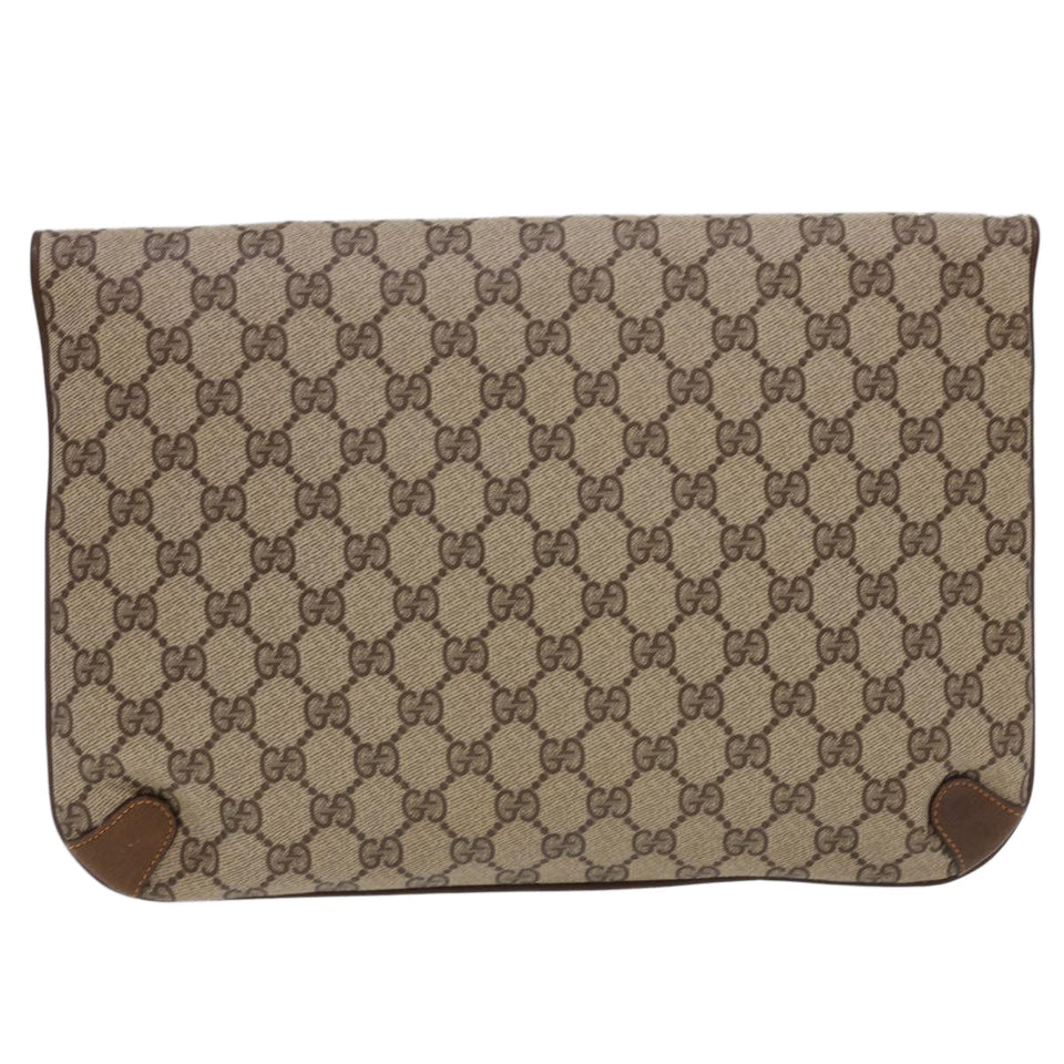 Gucci GG Canvas Clutch Bag PVC Leather Beige Brown yk6557