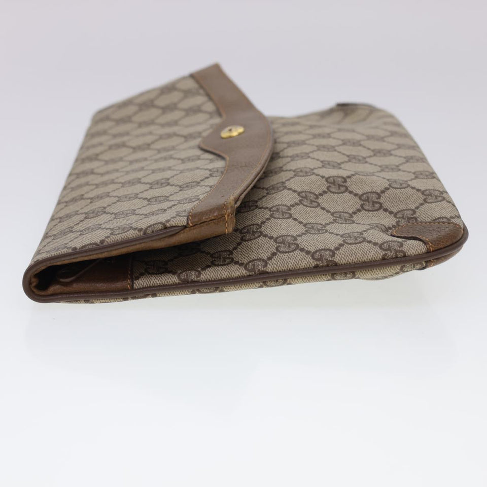 Gucci GG Canvas Clutch Bag PVC Leather Beige Brown yk6557