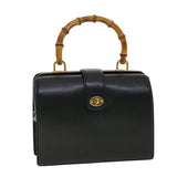 Gucci Bamboo Turn Lock Clasp Hand Bag Leather Black yk6576