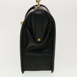Gucci Bamboo Turn Lock Clasp Hand Bag Leather Black yk6576