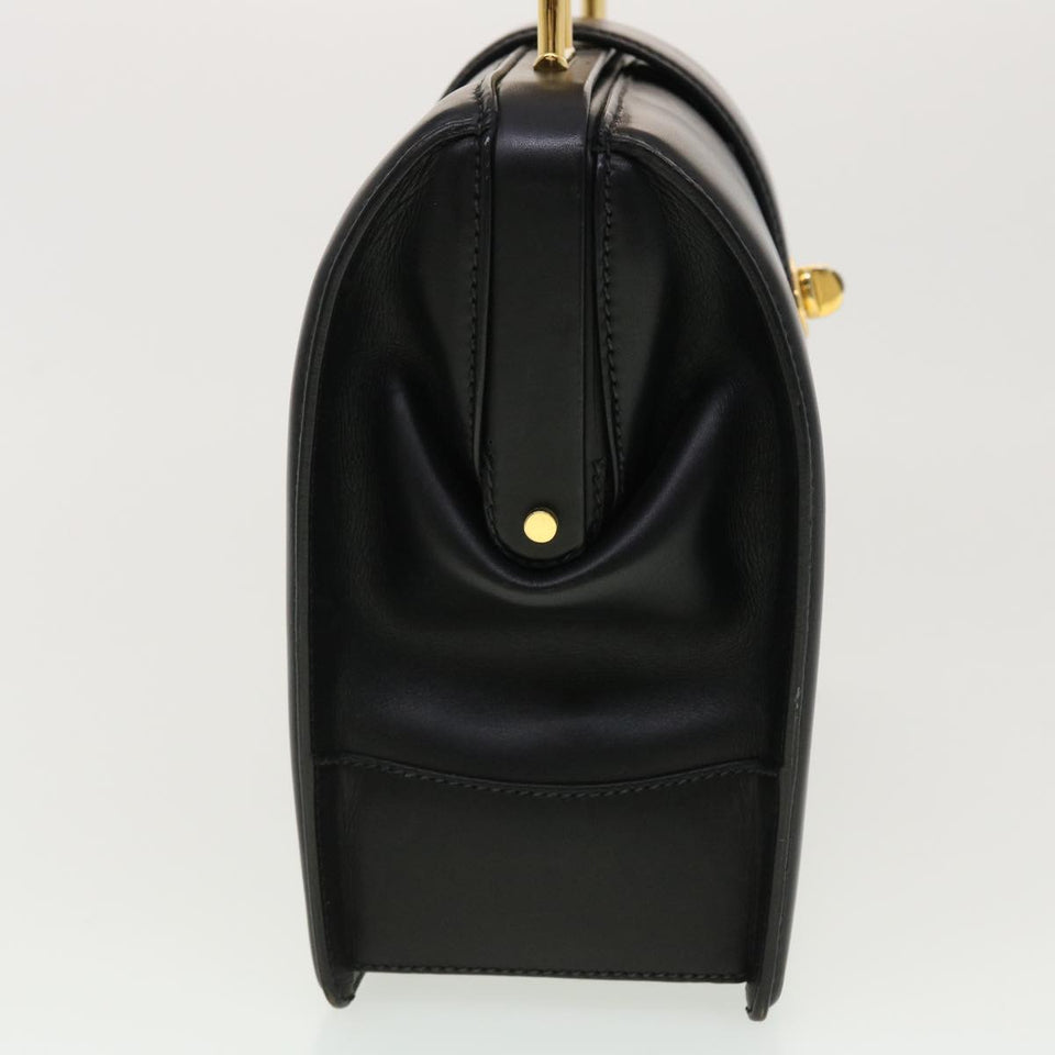 Gucci Bamboo Turn Lock Clasp Hand Bag Leather Black yk6576