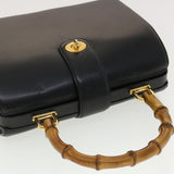 Gucci Bamboo Turn Lock Clasp Hand Bag Leather Black yk6576