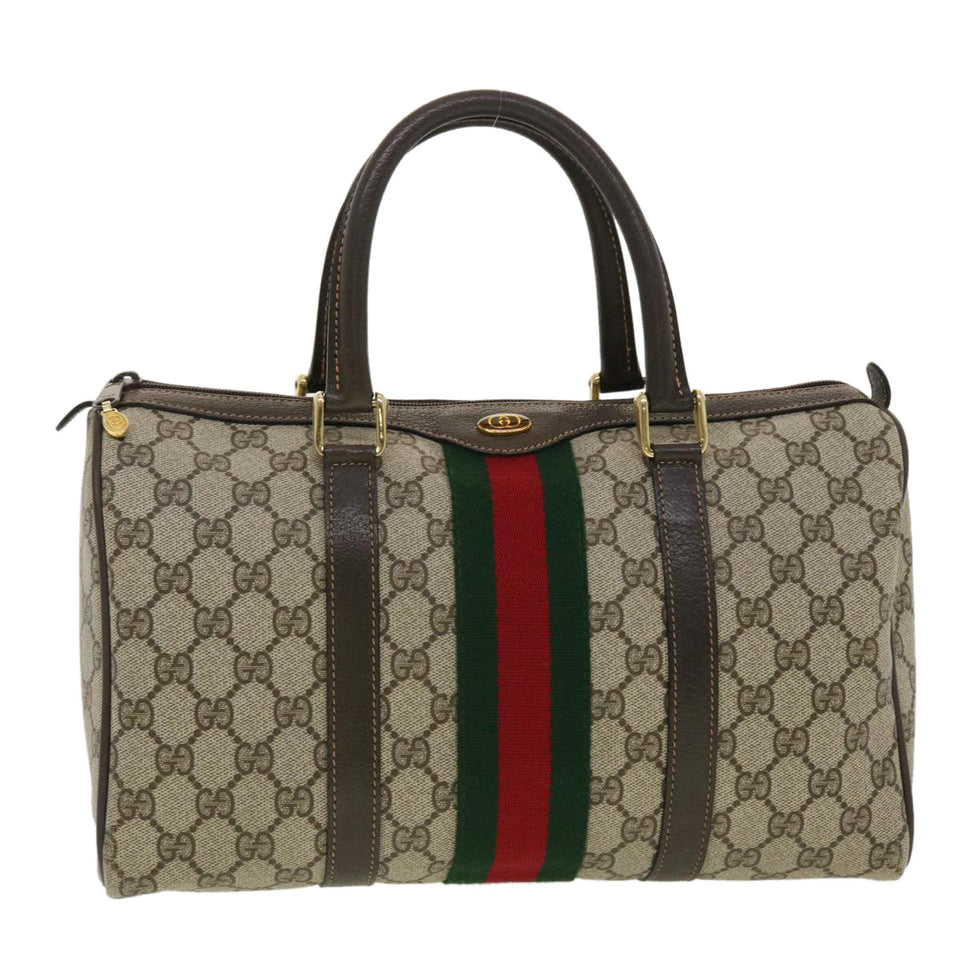Gucci GG Canvas Web Sherry Line Boston Bag PVC Leather Beige Green yk6588B