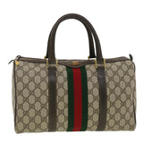 Gucci GG Canvas Web Sherry Line Boston Bag PVC Leather Beige Green yk6588B