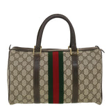 Gucci GG Canvas Web Sherry Line Boston Bag PVC Leather Beige Green yk6588B
