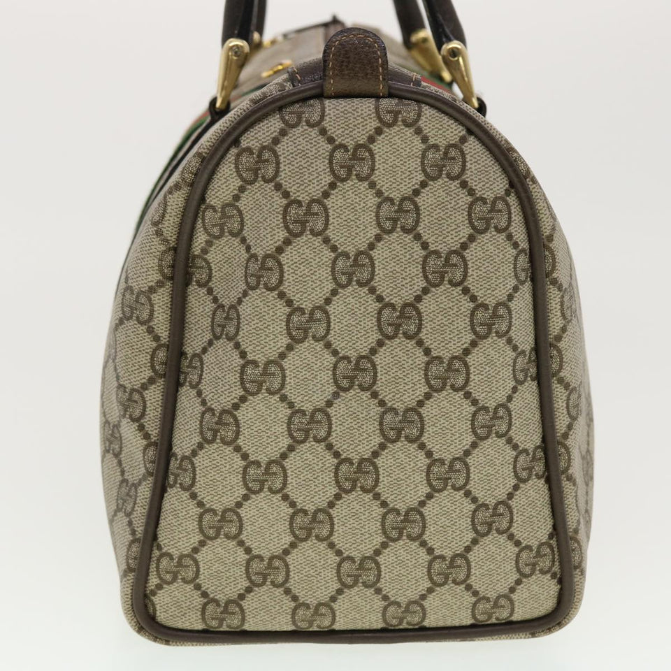 Gucci GG Canvas Web Sherry Line Boston Bag PVC Leather Beige Green yk6588B