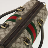 Gucci GG Canvas Web Sherry Line Boston Bag PVC Leather Beige Green yk6588B