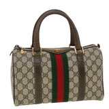 Gucci GG Canvas Web Sherry Line Boston Bag PVC Leather Beige Green yk6589B