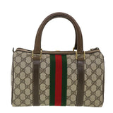 Gucci GG Canvas Web Sherry Line Boston Bag PVC Leather Beige Green yk6589B