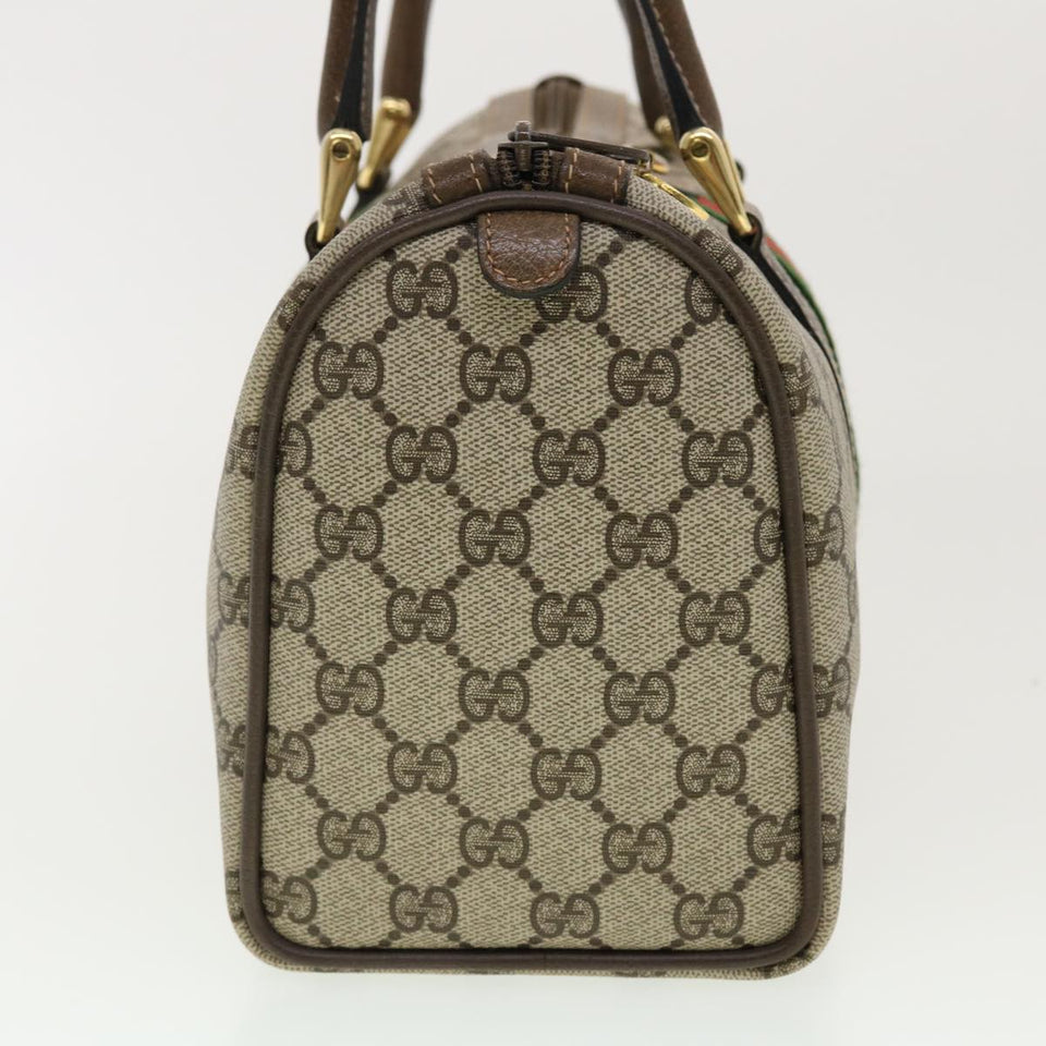 Gucci GG Canvas Web Sherry Line Boston Bag PVC Leather Beige Green yk6589B