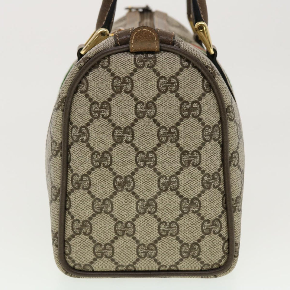 Gucci GG Canvas Web Sherry Line Boston Bag PVC Leather Beige Green yk6589B