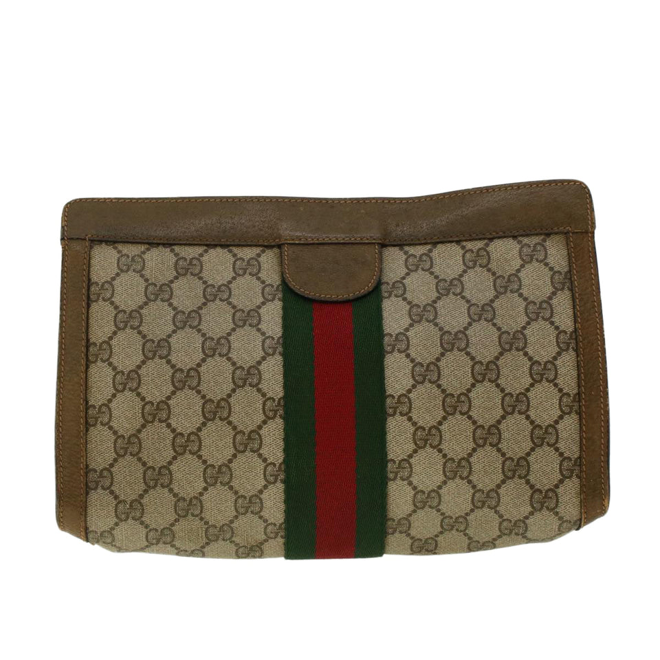 Gucci GG Canvas Web Sherry Line Clutch Bag Beige Red Green 89.01.002 yk6702
