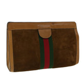 Gucci Web Sherry Line Clutch Bag Suede Brown Green Red 37.014.2126 yk6703