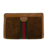 Gucci Web Sherry Line Clutch Bag Suede Brown Green Red 37.014.2126 yk6703