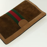 Gucci Web Sherry Line Clutch Bag Suede Brown Green Red 37.014.2126 yk6703