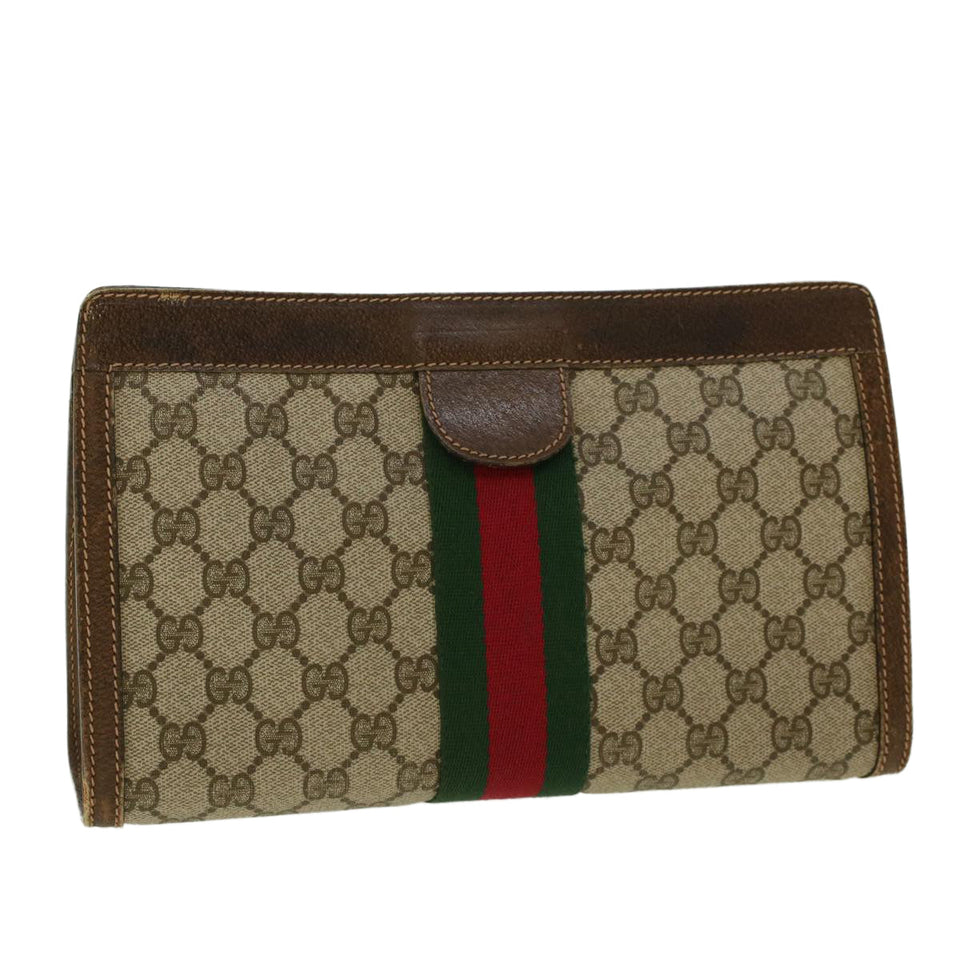 Gucci GG Canvas Web Sherry Line Clutch Bag Beige Red Green yk6708