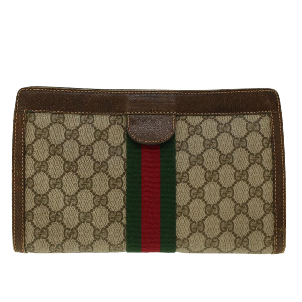 Gucci GG Canvas Web Sherry Line Clutch Bag Beige Red Green yk6708