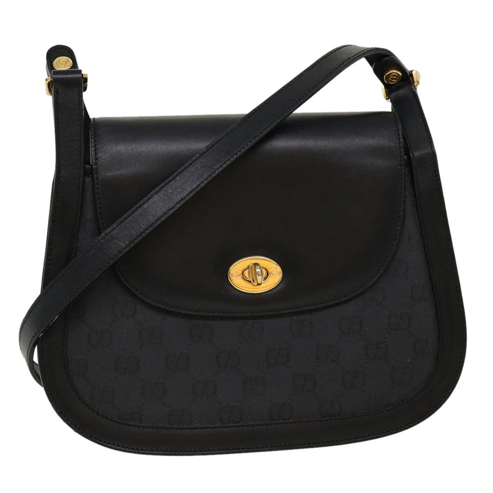 Gucci GG Canvas Turn Lock Shoulder Bag Coated Canvas Black yk6991B