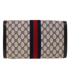 Gucci GG Canvas Sherry Line Clutch Bag Gray Red Navy 67.014.3087 yk7005B