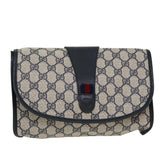 Gucci GG Canvas Sherry Line Clutch Bag Gray Red Navy 014.122 yk7022B