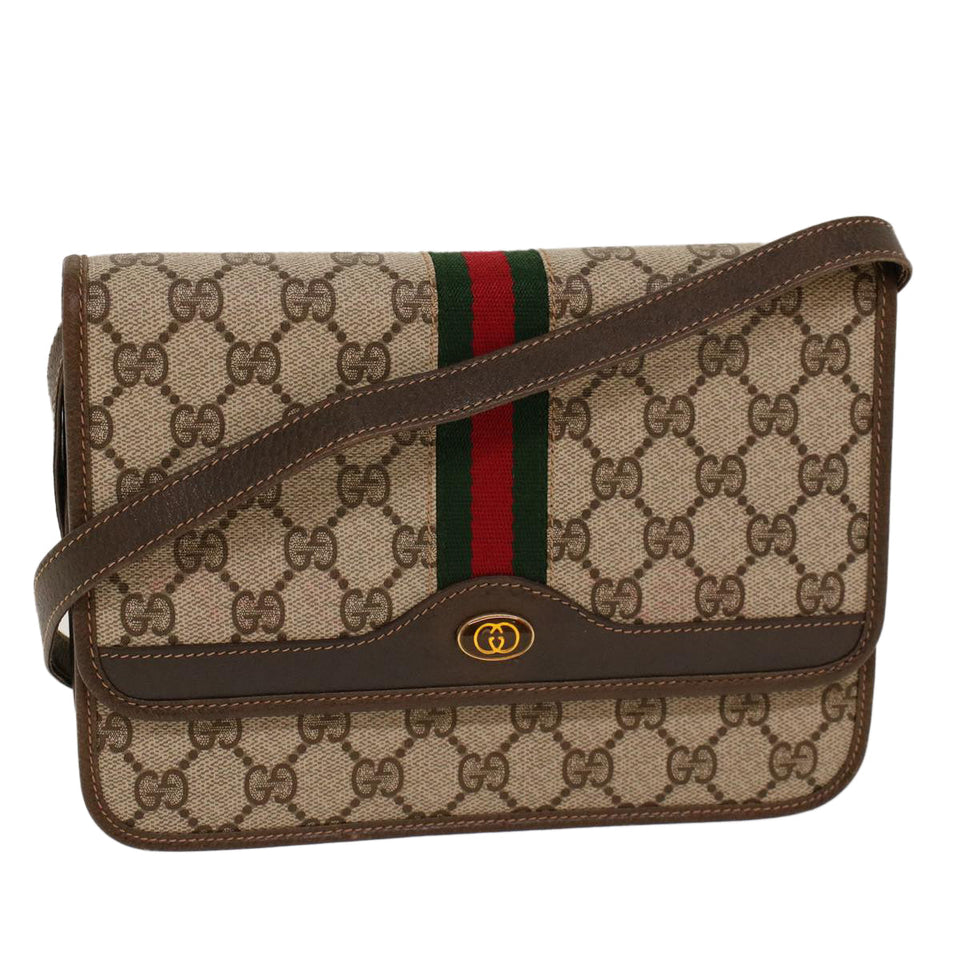 Gucci GG Canvas Web Sherry Line Shoulder Bag Beige Red Green yk7034B