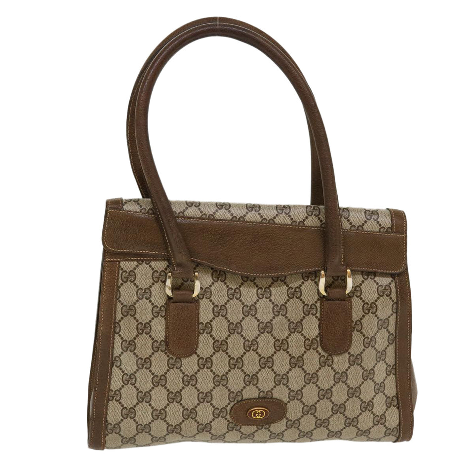Gucci GG Canvas Hand Bag PVC Leather Beige yk7052B