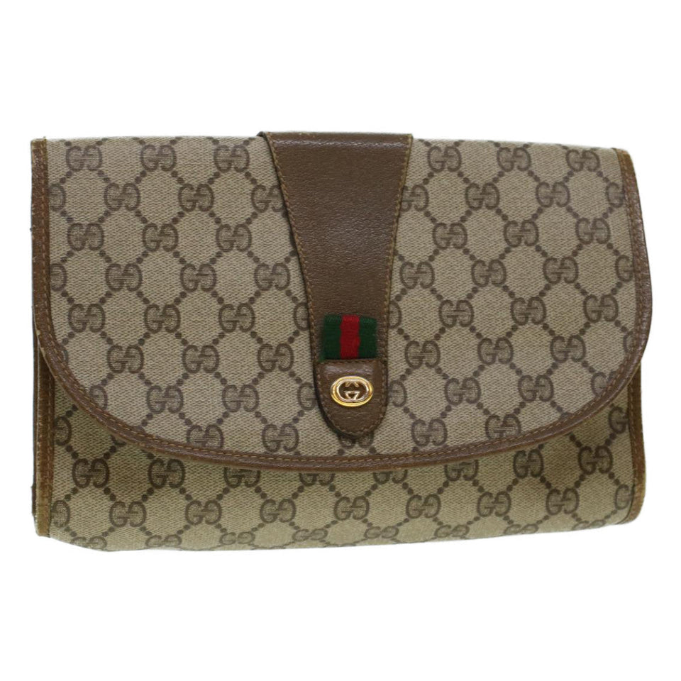 Gucci GG Canvas Web Sherry Line Clutch Bag Beige Red 89.01.030 yk7078B