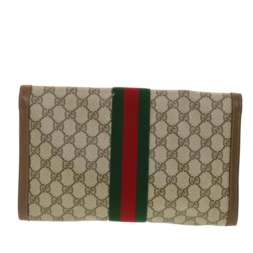 Gucci GG Canvas Web Sherry Line Clutch Bag Beige Red 89.01.007 yk7088B