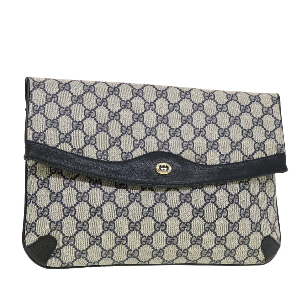 Gucci GG Canvas Clutch Bag PVC Leather Gray Navy 89.02.075 yk7122