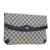 Gucci GG Canvas Clutch Bag PVC Leather Gray Navy 89.02.075 yk7122