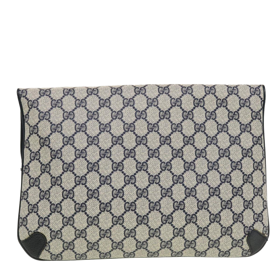 Gucci GG Canvas Clutch Bag PVC Leather Gray Navy 89.02.075 yk7122