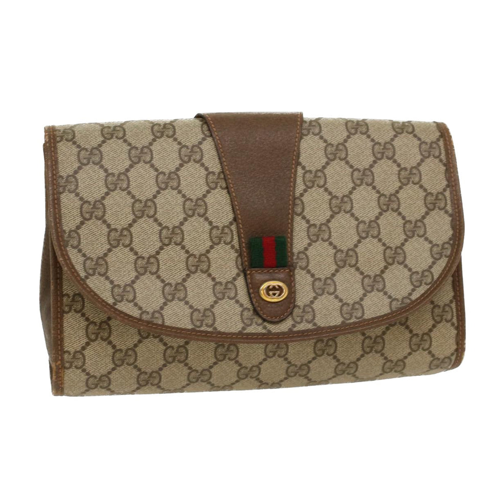 Gucci GG Canvas Web Sherry Line Clutch Bag Beige Red Green 89.01.030 yk7159