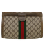Gucci GG Canvas Web Sherry Line Clutch Bag Beige Red Green yk7165