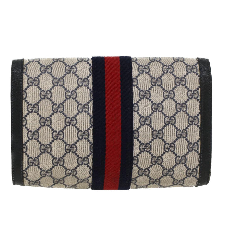 Gucci GG Canvas Sherry Line Clutch Bag PVC Leather Gray Red Navy yk7169