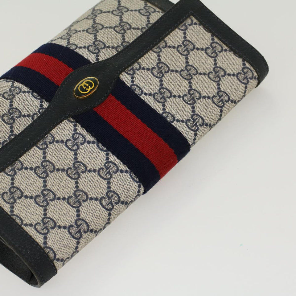 Gucci GG Canvas Sherry Line Clutch Bag PVC Leather Gray Red Navy yk7169