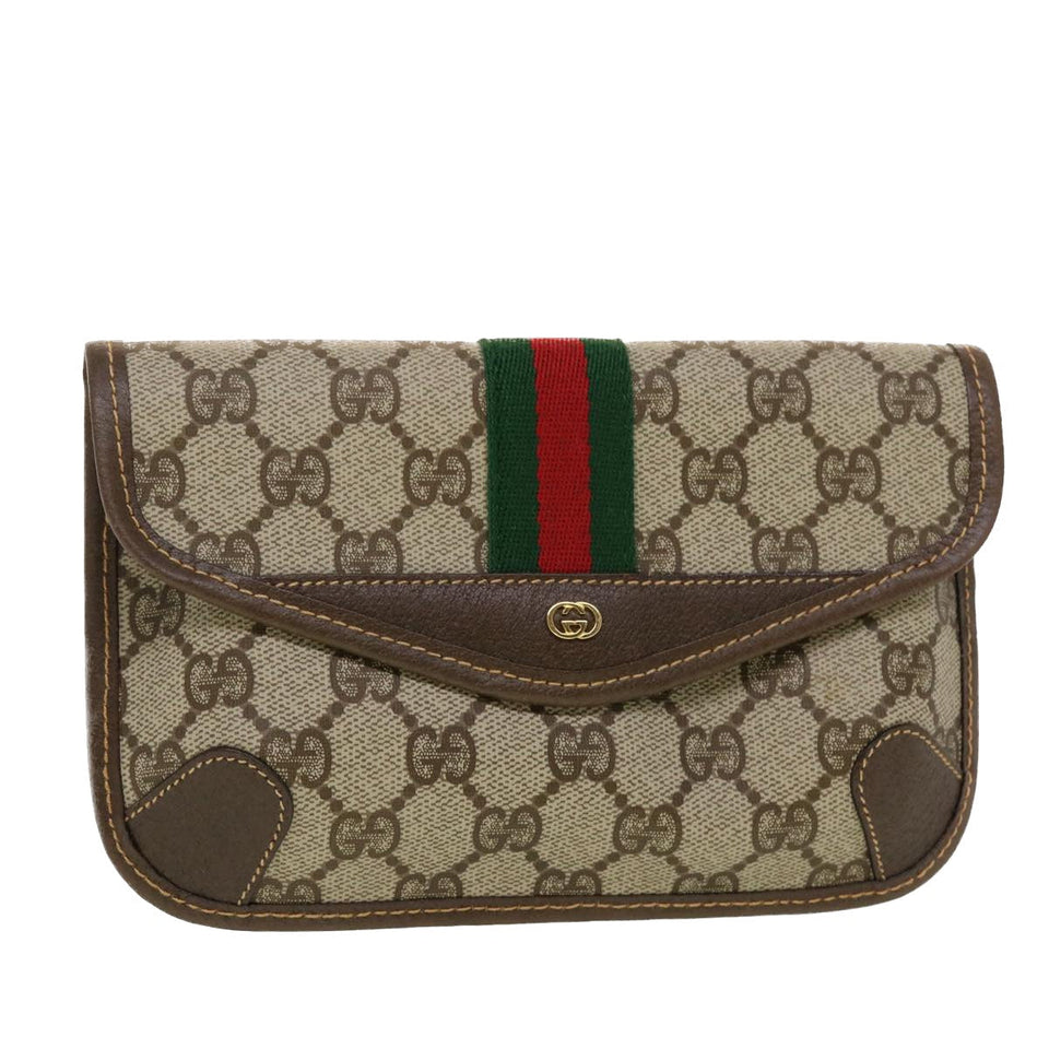 Gucci GG Canvas Web Sherry Line Pouch PVC Leather Beige Red Green yk7352
