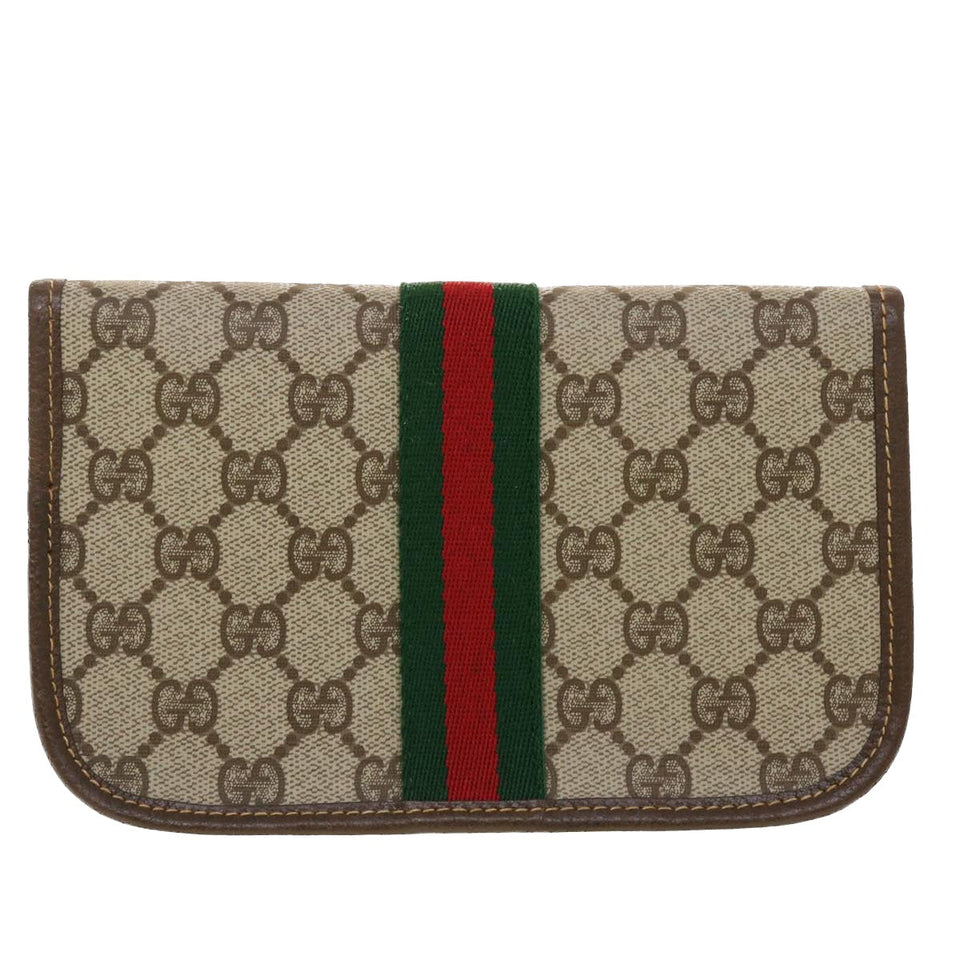 Gucci GG Canvas Web Sherry Line Pouch PVC Leather Beige Red Green yk7352