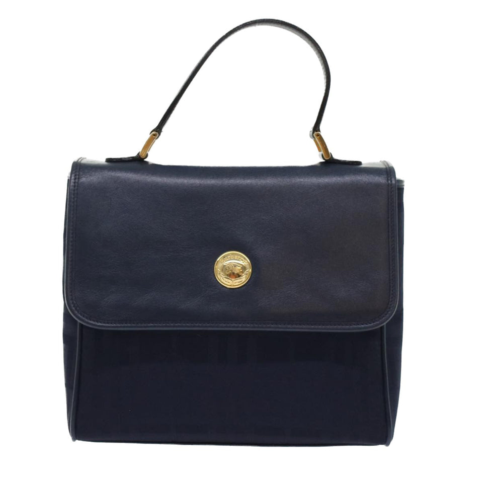 Luxury BurberrySs Nova Check Hand Bag Nylon Leather Blue Auth yk7428