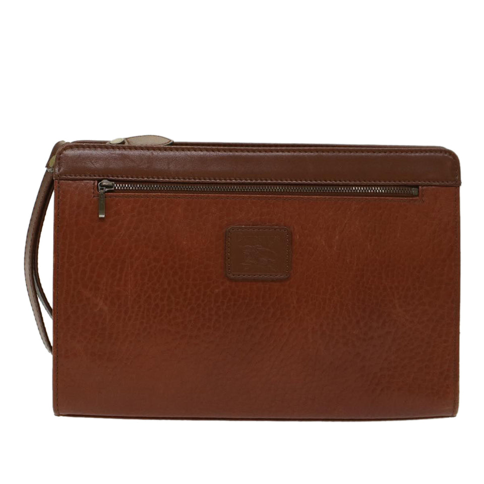 Luxury BurberrySs Clutch Bag Leather Brown Auth yk7778