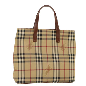 Luxury Burberry Nova Check Hand Bag PVC Leather Beige Auth yk8286