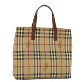 Luxury Burberry Nova Check Hand Bag PVC Leather Beige Auth yk8286