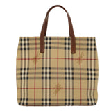 Luxury Burberry Nova Check Hand Bag PVC Leather Beige Auth yk8286