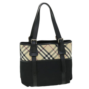 Luxury Burberry Nova Check Tote Bag Nylon Beige Black Auth yk8426