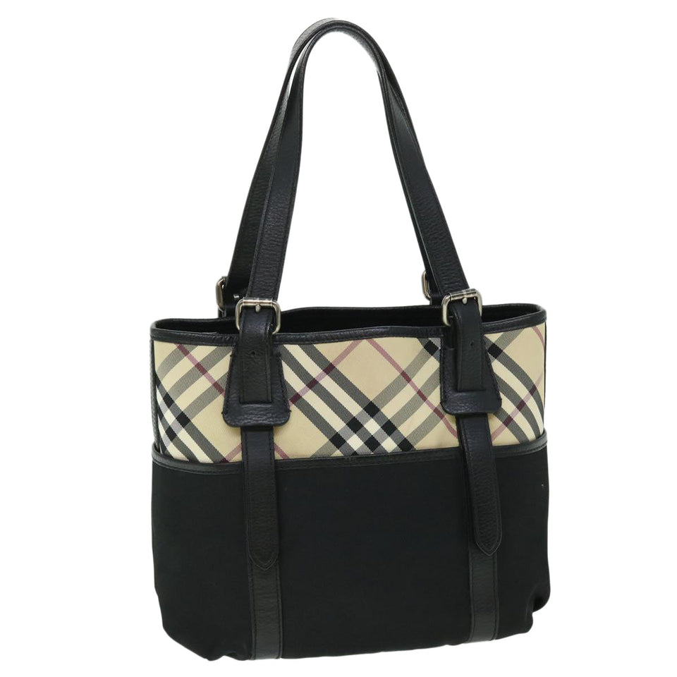 Luxury Burberry Nova Check Tote Bag Nylon Beige Black Auth yk8426