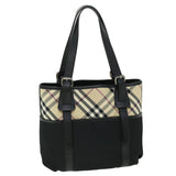 Luxury Burberry Nova Check Tote Bag Nylon Beige Black Auth yk8426